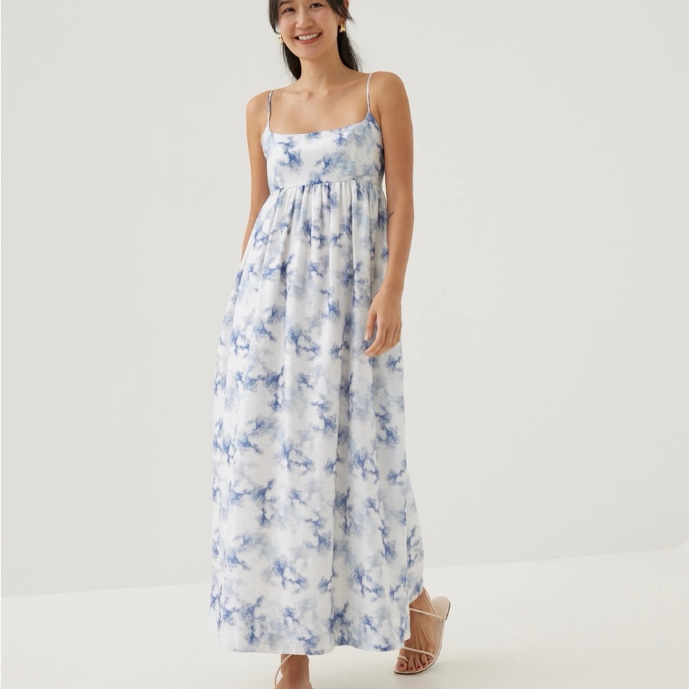 Elegant Blue and White Maxi Dress
